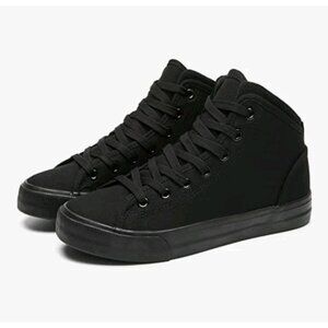Canvas high top Black Lace Up Sneakers for Casual Black Fashion Shoes